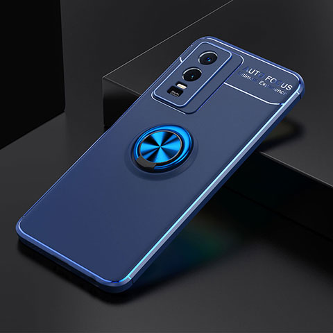 Silikon Hülle Handyhülle Ultra Dünn Schutzhülle Tasche Flexible mit Magnetisch Fingerring Ständer SD1 für Vivo Y76s 5G Blau