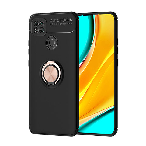 Silikon Hülle Handyhülle Ultra Dünn Schutzhülle Tasche Flexible mit Magnetisch Fingerring Ständer SD1 für Xiaomi Redmi 9 Activ Gold und Schwarz