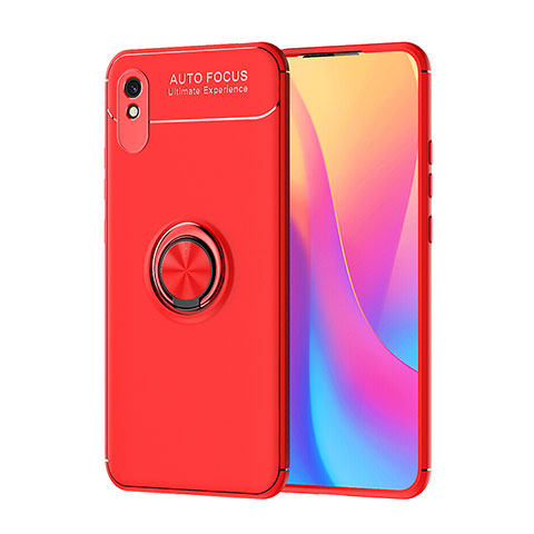 Silikon Hülle Handyhülle Ultra Dünn Schutzhülle Tasche Flexible mit Magnetisch Fingerring Ständer SD1 für Xiaomi Redmi 9A Rot