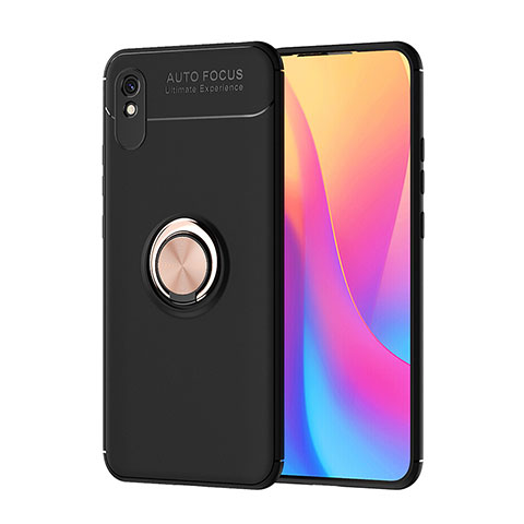 Silikon Hülle Handyhülle Ultra Dünn Schutzhülle Tasche Flexible mit Magnetisch Fingerring Ständer SD1 für Xiaomi Redmi 9AT Gold und Schwarz