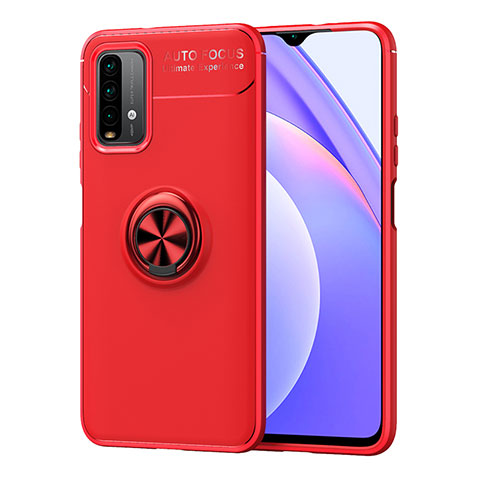 Silikon Hülle Handyhülle Ultra Dünn Schutzhülle Tasche Flexible mit Magnetisch Fingerring Ständer SD1 für Xiaomi Redmi 9T 4G Rot