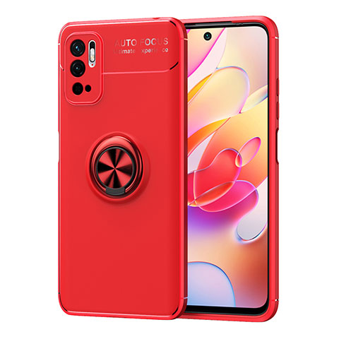 Silikon Hülle Handyhülle Ultra Dünn Schutzhülle Tasche Flexible mit Magnetisch Fingerring Ständer SD1 für Xiaomi Redmi Note 10 5G Rot