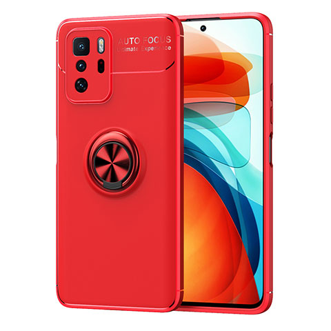 Silikon Hülle Handyhülle Ultra Dünn Schutzhülle Tasche Flexible mit Magnetisch Fingerring Ständer SD1 für Xiaomi Redmi Note 10 Pro 5G Rot