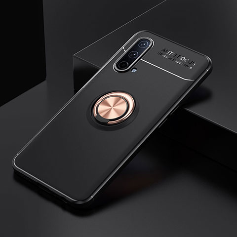 Silikon Hülle Handyhülle Ultra Dünn Schutzhülle Tasche Flexible mit Magnetisch Fingerring Ständer SD2 für OnePlus Nord CE 5G Gold und Schwarz