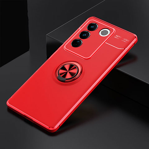 Silikon Hülle Handyhülle Ultra Dünn Schutzhülle Tasche Flexible mit Magnetisch Fingerring Ständer SD2 für Vivo V27 5G Rot