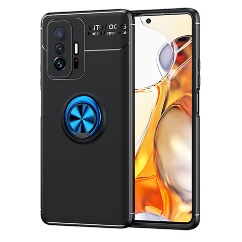 Silikon Hülle Handyhülle Ultra Dünn Schutzhülle Tasche Flexible mit Magnetisch Fingerring Ständer SD2 für Xiaomi Mi 11T Pro 5G Blau und Schwarz