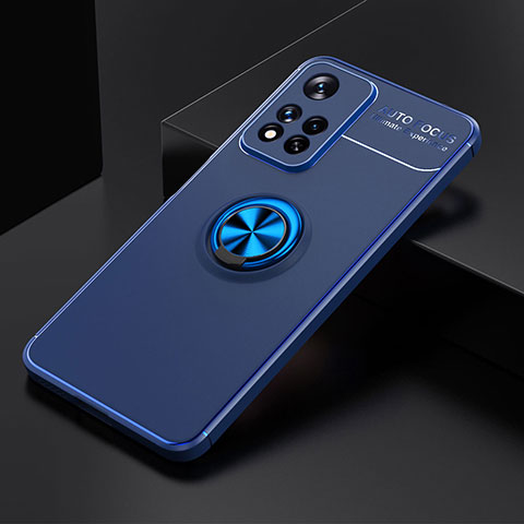Silikon Hülle Handyhülle Ultra Dünn Schutzhülle Tasche Flexible mit Magnetisch Fingerring Ständer SD2 für Xiaomi Poco X4 NFC Blau