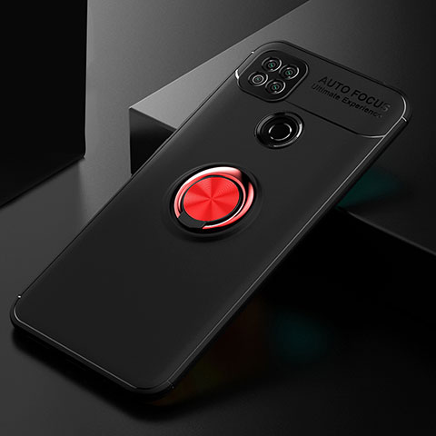 Silikon Hülle Handyhülle Ultra Dünn Schutzhülle Tasche Flexible mit Magnetisch Fingerring Ständer SD2 für Xiaomi Redmi 9 India Rot und Schwarz