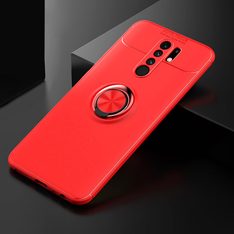 Silikon Hülle Handyhülle Ultra Dünn Schutzhülle Tasche Flexible mit Magnetisch Fingerring Ständer SD2 für Xiaomi Redmi 9 Prime India Rot