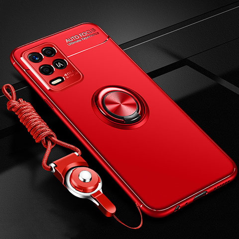 Silikon Hülle Handyhülle Ultra Dünn Schutzhülle Tasche Flexible mit Magnetisch Fingerring Ständer SD3 für Realme Q3 5G Rot