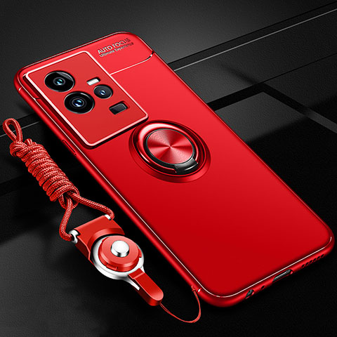 Silikon Hülle Handyhülle Ultra Dünn Schutzhülle Tasche Flexible mit Magnetisch Fingerring Ständer SD3 für Vivo iQOO 11 Pro 5G Rot