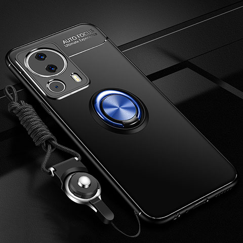 Silikon Hülle Handyhülle Ultra Dünn Schutzhülle Tasche Flexible mit Magnetisch Fingerring Ständer SD3 für Xiaomi Mi 12 Lite NE 5G Blau und Schwarz