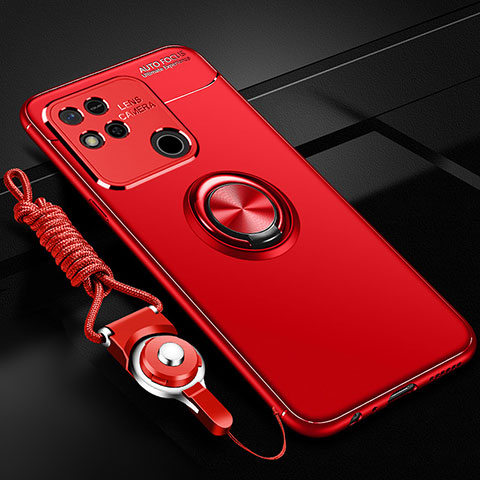 Silikon Hülle Handyhülle Ultra Dünn Schutzhülle Tasche Flexible mit Magnetisch Fingerring Ständer SD3 für Xiaomi POCO C3 Rot