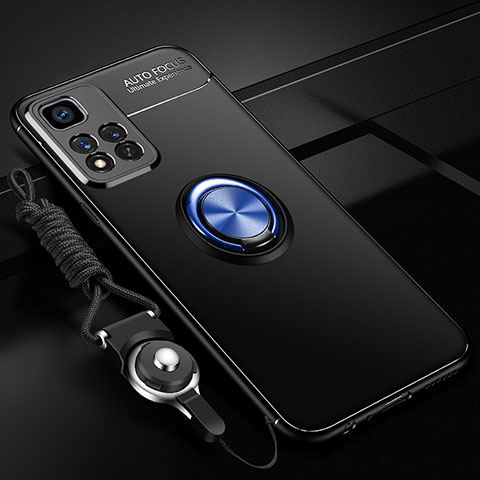 Silikon Hülle Handyhülle Ultra Dünn Schutzhülle Tasche Flexible mit Magnetisch Fingerring Ständer SD3 für Xiaomi Poco X4 NFC Blau und Schwarz