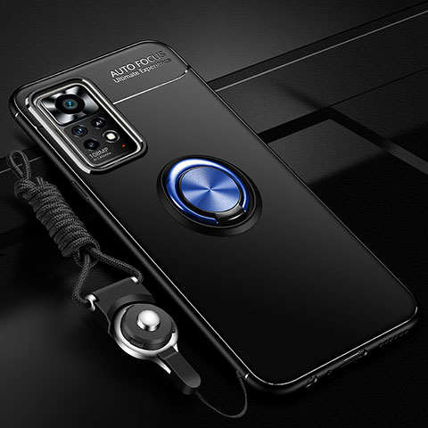 Silikon Hülle Handyhülle Ultra Dünn Schutzhülle Tasche Flexible mit Magnetisch Fingerring Ständer SD3 für Xiaomi Poco X4 Pro 5G Blau und Schwarz