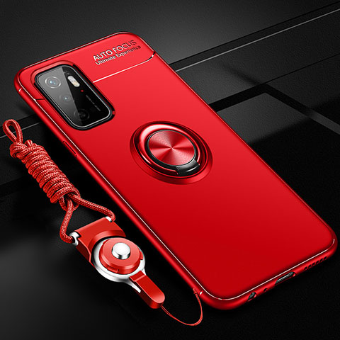 Silikon Hülle Handyhülle Ultra Dünn Schutzhülle Tasche Flexible mit Magnetisch Fingerring Ständer SD3 für Xiaomi Redmi 11 Prime 5G Rot