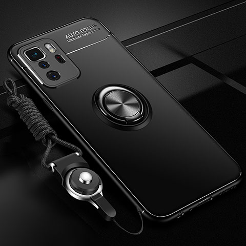 Silikon Hülle Handyhülle Ultra Dünn Schutzhülle Tasche Flexible mit Magnetisch Fingerring Ständer SD3 für Xiaomi Redmi Note 10 Pro 5G Schwarz