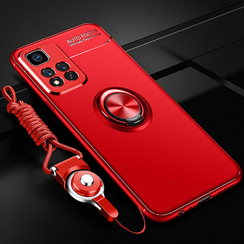 Silikon Hülle Handyhülle Ultra Dünn Schutzhülle Tasche Flexible mit Magnetisch Fingerring Ständer SD3 für Xiaomi Redmi Note 11 Pro+ Plus 5G Rot