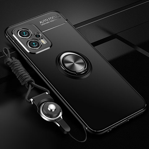 Silikon Hülle Handyhülle Ultra Dünn Schutzhülle Tasche Flexible mit Magnetisch Fingerring Ständer SD3 für Xiaomi Redmi Note 11T Pro 5G Schwarz