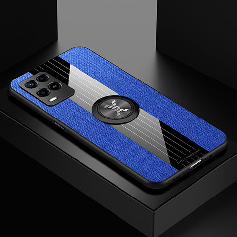 Silikon Hülle Handyhülle Ultra Dünn Schutzhülle Tasche Flexible mit Magnetisch Fingerring Ständer X01L für Oppo A54 4G Blau