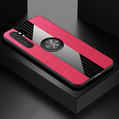 Silikon Hülle Handyhülle Ultra Dünn Schutzhülle Tasche Flexible mit Magnetisch Fingerring Ständer X01L für Xiaomi Mi Note 10 Lite Rot