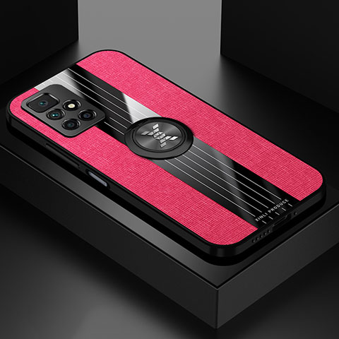 Silikon Hülle Handyhülle Ultra Dünn Schutzhülle Tasche Flexible mit Magnetisch Fingerring Ständer X01L für Xiaomi Redmi 10 (2022) Rot