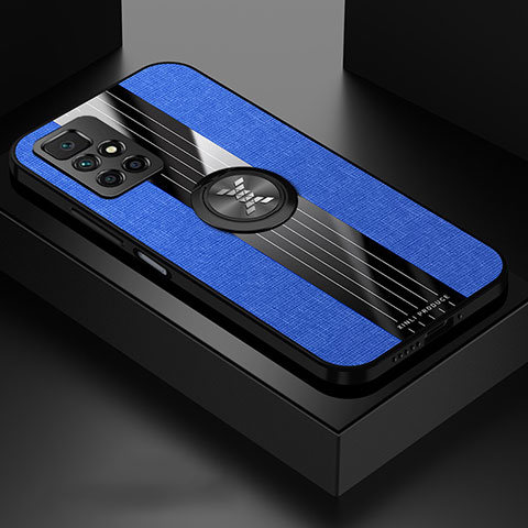 Silikon Hülle Handyhülle Ultra Dünn Schutzhülle Tasche Flexible mit Magnetisch Fingerring Ständer X01L für Xiaomi Redmi 10 4G Blau