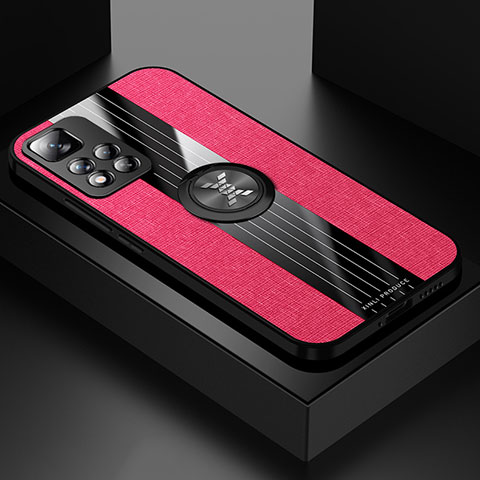 Silikon Hülle Handyhülle Ultra Dünn Schutzhülle Tasche Flexible mit Magnetisch Fingerring Ständer X01L für Xiaomi Redmi Note 11 Pro+ Plus 5G Rot