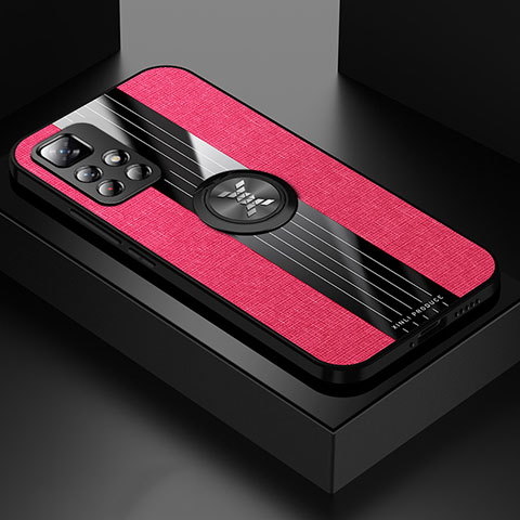 Silikon Hülle Handyhülle Ultra Dünn Schutzhülle Tasche Flexible mit Magnetisch Fingerring Ständer X01L für Xiaomi Redmi Note 11T 5G Rot
