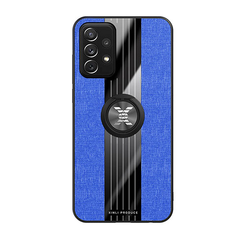 Silikon Hülle Handyhülle Ultra Dünn Schutzhülle Tasche Flexible mit Magnetisch Fingerring Ständer X02L für Samsung Galaxy A72 4G Blau