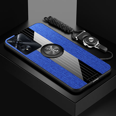 Silikon Hülle Handyhülle Ultra Dünn Schutzhülle Tasche Flexible mit Magnetisch Fingerring Ständer X03L für Oppo A98 5G Blau