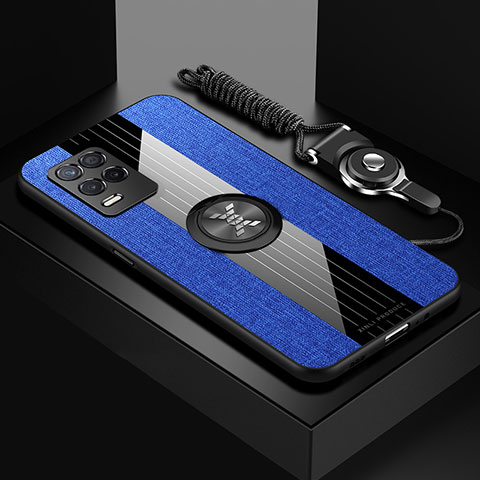 Silikon Hülle Handyhülle Ultra Dünn Schutzhülle Tasche Flexible mit Magnetisch Fingerring Ständer X03L für Realme 8 5G Blau