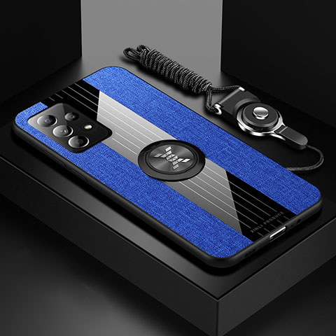 Silikon Hülle Handyhülle Ultra Dünn Schutzhülle Tasche Flexible mit Magnetisch Fingerring Ständer X03L für Samsung Galaxy A32 4G Blau