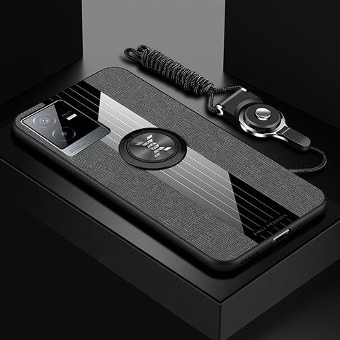 Silikon Hülle Handyhülle Ultra Dünn Schutzhülle Tasche Flexible mit Magnetisch Fingerring Ständer X03L für Vivo iQOO Z6x Grau
