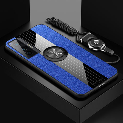 Silikon Hülle Handyhülle Ultra Dünn Schutzhülle Tasche Flexible mit Magnetisch Fingerring Ständer X03L für Vivo X70 5G Blau