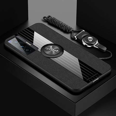 Silikon Hülle Handyhülle Ultra Dünn Schutzhülle Tasche Flexible mit Magnetisch Fingerring Ständer X03L für Vivo X70 5G Schwarz