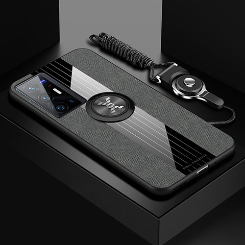 Silikon Hülle Handyhülle Ultra Dünn Schutzhülle Tasche Flexible mit Magnetisch Fingerring Ständer X03L für Vivo X70 Pro+ Plus 5G Grau