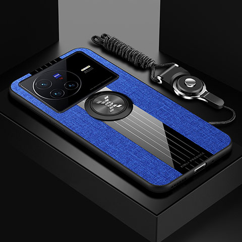 Silikon Hülle Handyhülle Ultra Dünn Schutzhülle Tasche Flexible mit Magnetisch Fingerring Ständer X03L für Vivo X80 5G Blau