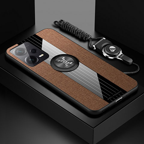 Silikon Hülle Handyhülle Ultra Dünn Schutzhülle Tasche Flexible mit Magnetisch Fingerring Ständer X03L für Xiaomi Poco X5 5G Braun