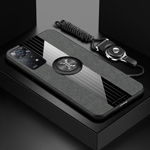 Silikon Hülle Handyhülle Ultra Dünn Schutzhülle Tasche Flexible mit Magnetisch Fingerring Ständer X03L für Xiaomi Redmi Note 11E Pro 5G Grau