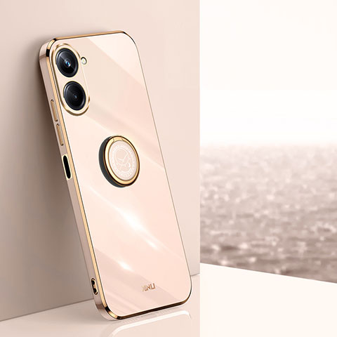 Silikon Hülle Handyhülle Ultra Dünn Schutzhülle Tasche Flexible mit Magnetisch Fingerring Ständer XL1 für Realme 10 Pro 5G Rosegold