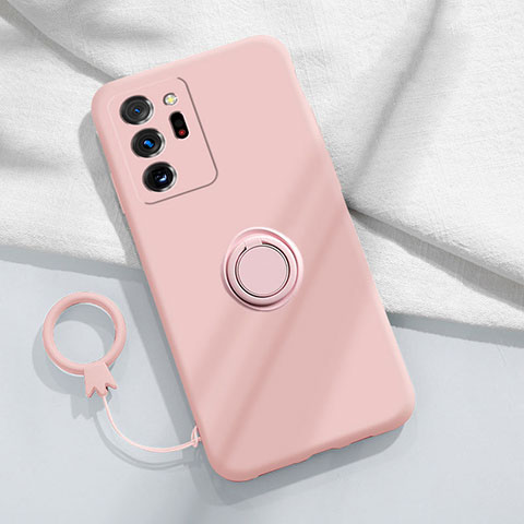 Silikon Hülle Handyhülle Ultra Dünn Schutzhülle Tasche Flexible mit Magnetisch Fingerring Ständer YK1 für Samsung Galaxy Note 20 Ultra 5G Rosa