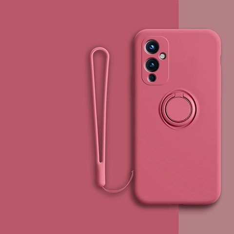 Silikon Hülle Handyhülle Ultra Dünn Schutzhülle Tasche Flexible mit Magnetisch Fingerring Ständer Z01 für OnePlus 9 5G Pink