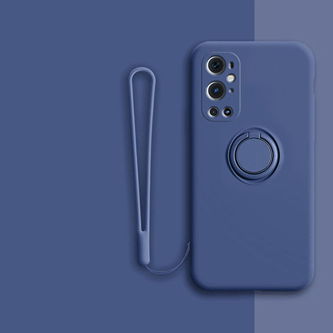 Silikon Hülle Handyhülle Ultra Dünn Schutzhülle Tasche Flexible mit Magnetisch Fingerring Ständer Z01 für OnePlus 9 Pro 5G Blau