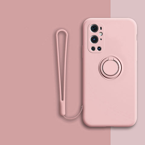 Silikon Hülle Handyhülle Ultra Dünn Schutzhülle Tasche Flexible mit Magnetisch Fingerring Ständer Z01 für OnePlus 9 Pro 5G Rosa