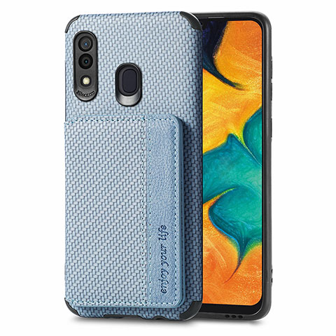 Silikon Hülle Handyhülle Ultra Dünn Schutzhülle Tasche Flexible mit Magnetisch S01D für Samsung Galaxy A30 Blau