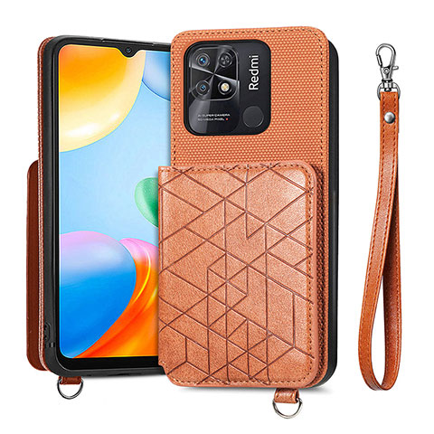 Silikon Hülle Handyhülle Ultra Dünn Schutzhülle Tasche Flexible mit Magnetisch S08D für Xiaomi Redmi 10 India Braun