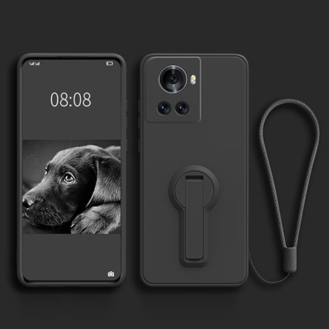 Silikon Hülle Handyhülle Ultra Dünn Schutzhülle Tasche Flexible mit Ständer für OnePlus 10R 5G Schwarz