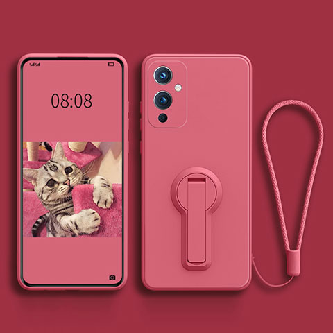 Silikon Hülle Handyhülle Ultra Dünn Schutzhülle Tasche Flexible mit Ständer für OnePlus 9 5G Pink