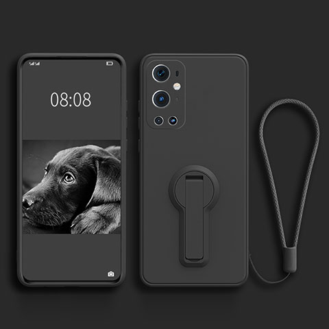 Silikon Hülle Handyhülle Ultra Dünn Schutzhülle Tasche Flexible mit Ständer für OnePlus 9 Pro 5G Schwarz